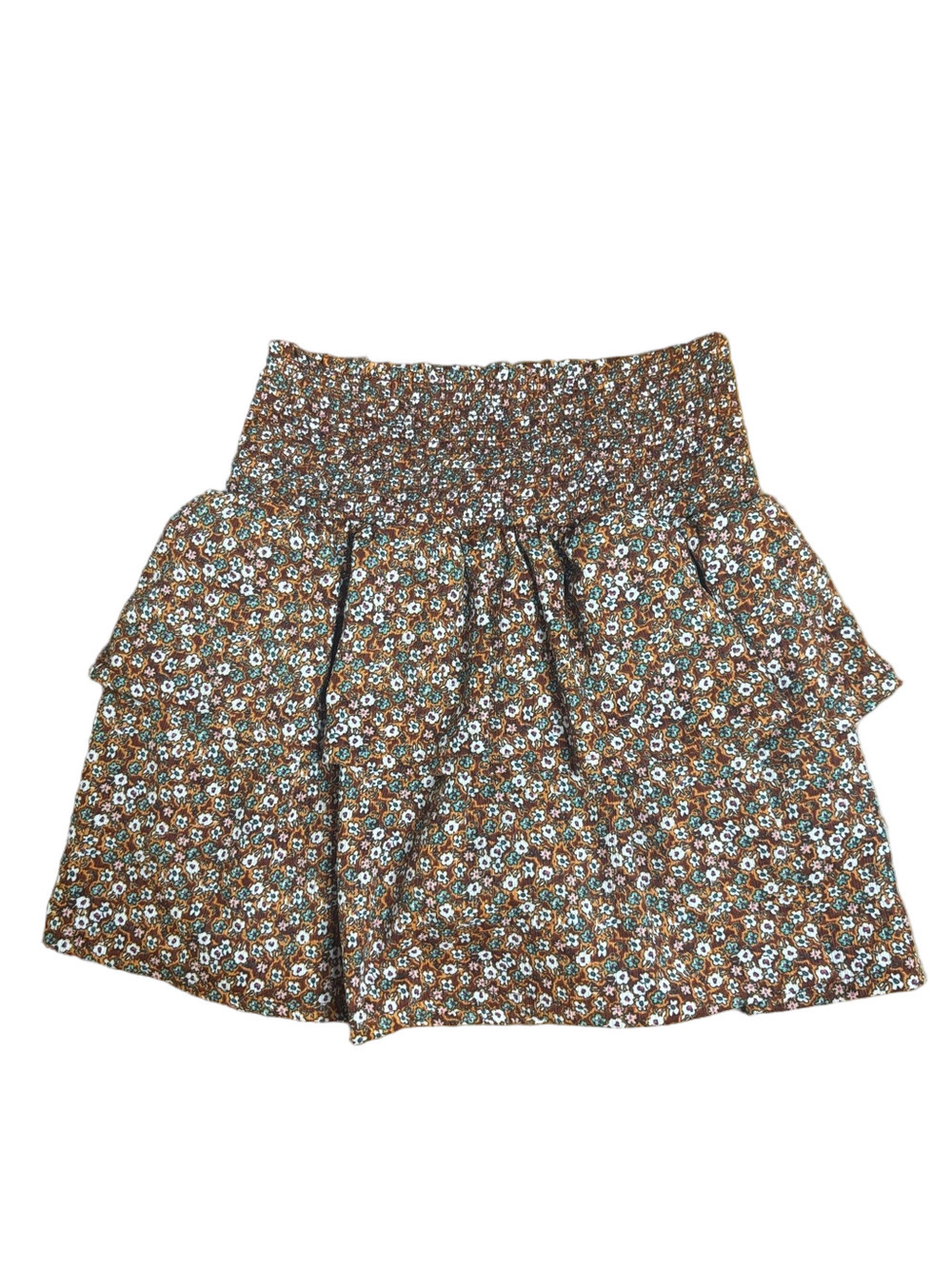 Jessica Simpson Girls XL 16 Floral Smocked Waist Mini Skirt Brown Boho